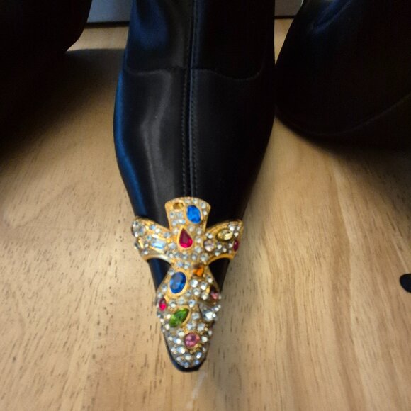 Gianmarco Lorenzi Swarovski Crystal Stretch Stiletto Boots, Black 9.5 US (40 EU) - Picture 5 of 6